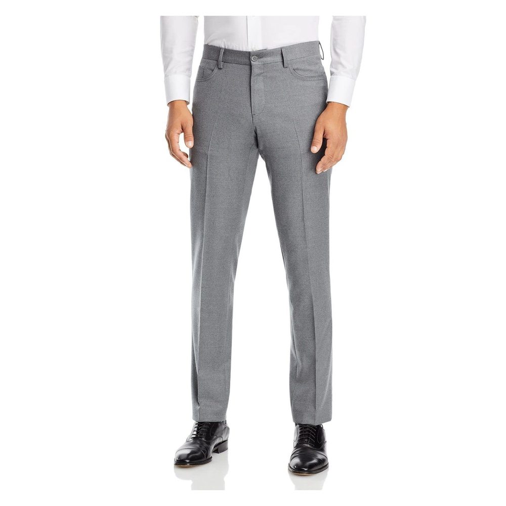 THE MENS STORE Mens Milano Gray Flat Front, Regular Fit Stretch Pants 32 Waist - Picture 1 of 1